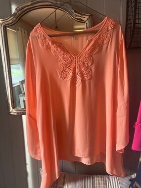 The Pioneer Woman Peach Crochet-Trim Tunic Blouse